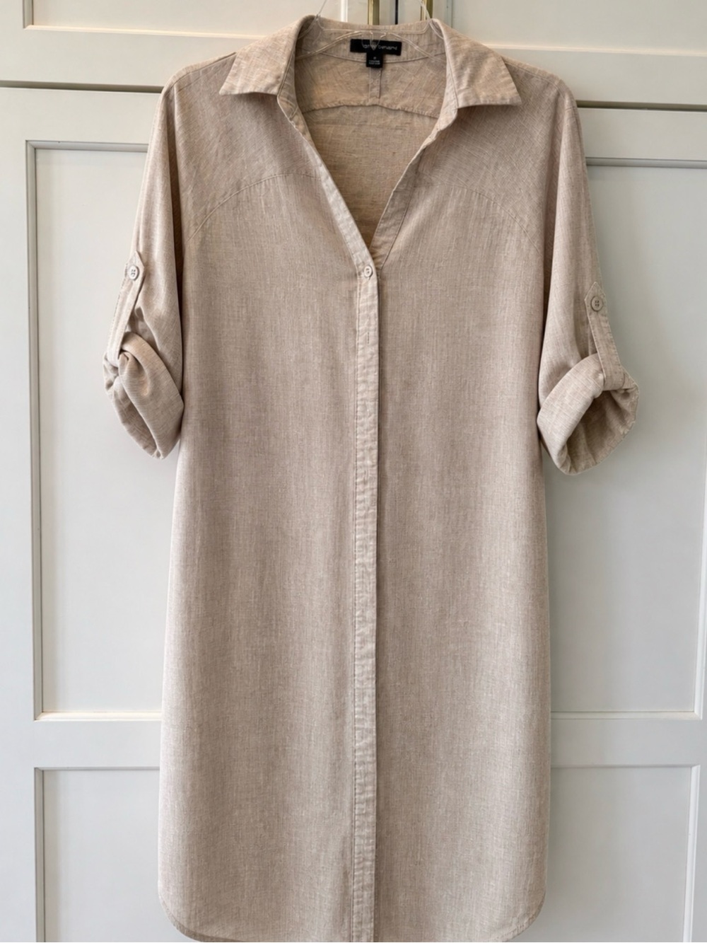 Harve Benard Light Beige Linen Button-Down Shirt Dress medium